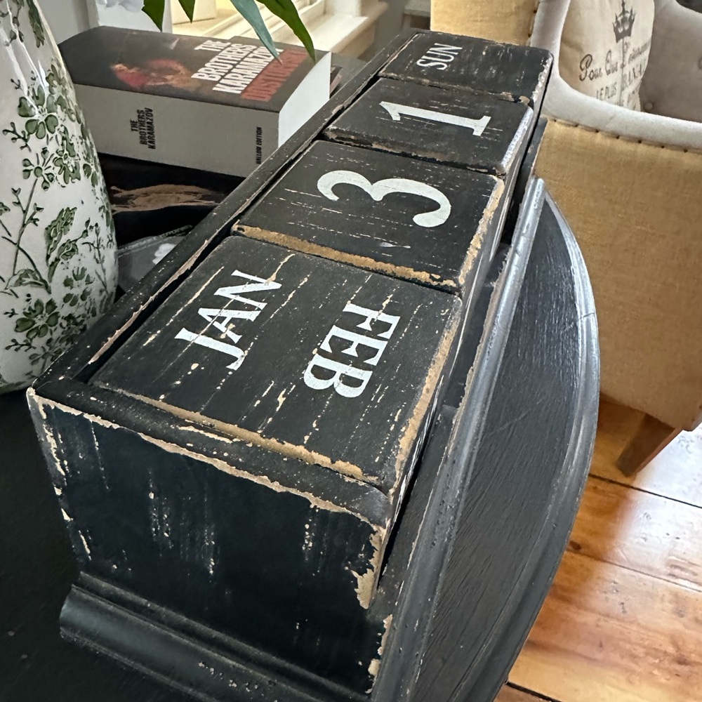 Rustic Black Perpetual Block Calendar with White Lettering - Picture 3 of 7